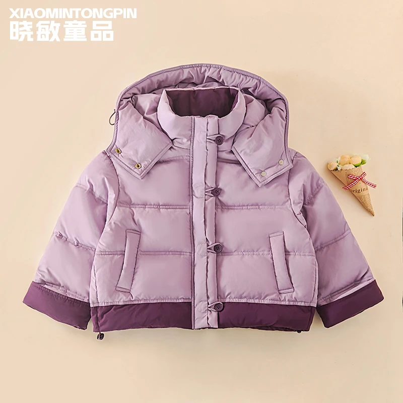 【现货】童装冬装外套儿童衣服秋冬款棉袄女童撞色翻袖棉服XM3197