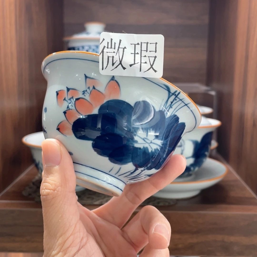 釉下手绘茶具微瑕