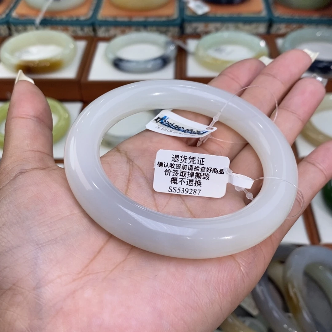 和田玉未镶嵌手镯和田玉冰紫白5960