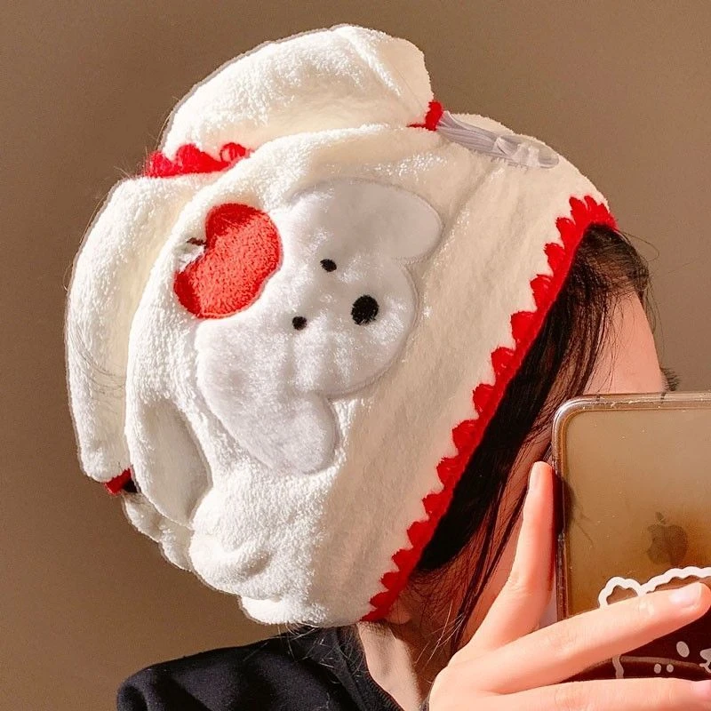 可爱苹果小狗毛巾干发帽女超强吸水速干包头发毛巾洗头发浴帽加厚