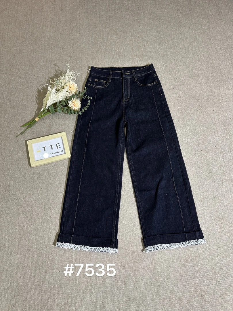 【TTE严选】2025秋装7535蕾丝边十分直筒牛仔裤（0910-03）
