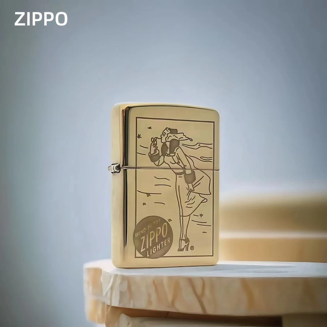 ZIPPO打火机【风中女郎】落叶风女黄铜美版原装正品煤油防风MBJ1