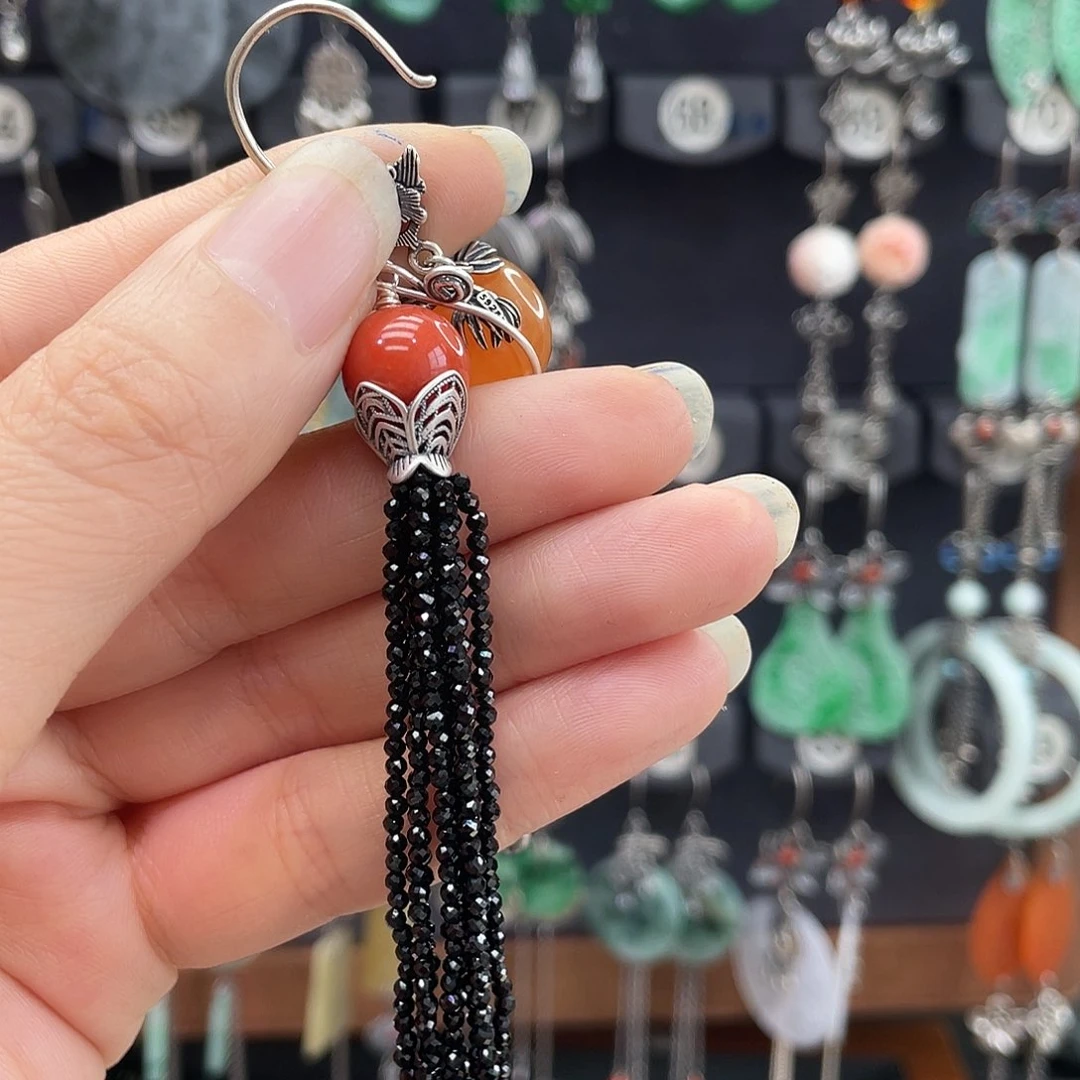 南红玛瑙银S925镶嵌耳饰悦*儿531 Gh hug