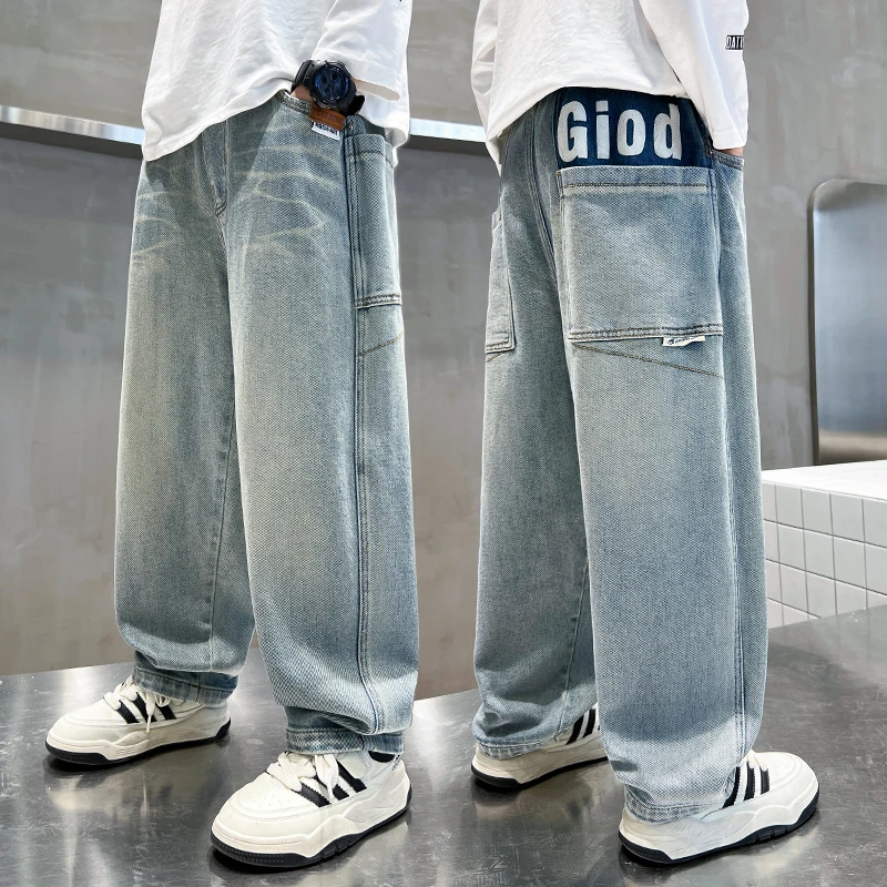 男童痞帅风牛仔裤春秋款2025新款儿童秋季裤子中大童男孩潮流长裤