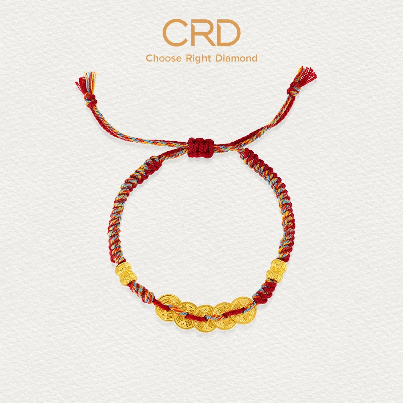 CRD克徕帝五帝钱黄金手串足金999钱串子铜钱手绳钱币送礼送女友