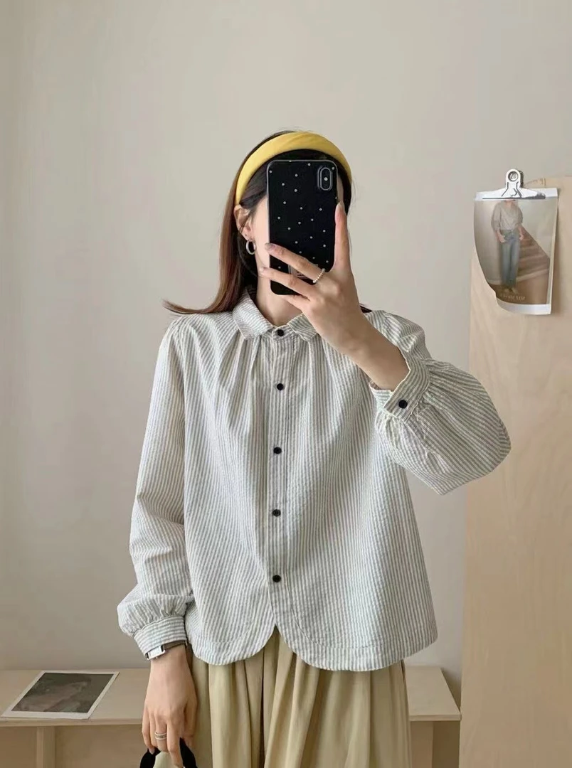 春季新款复古港风条纹衬衫
