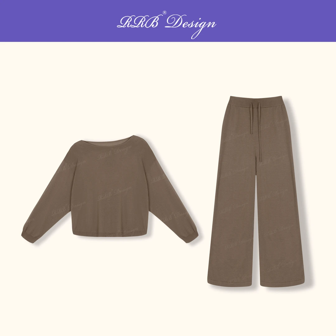 RRB Design 「慵懒秋日」100%拉斐尔超细羊毛长袖上衣+阔腿裤两件套