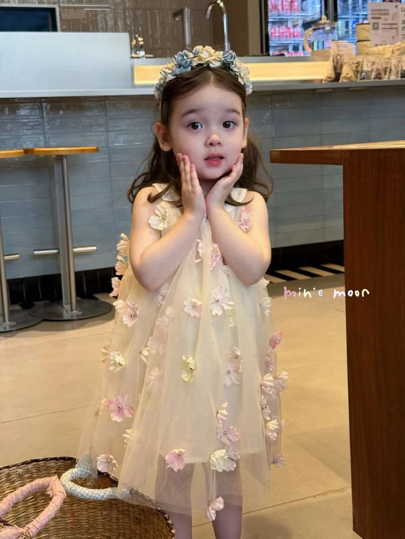 女童杏色花朵纱裙（XYL-2176-夏A）