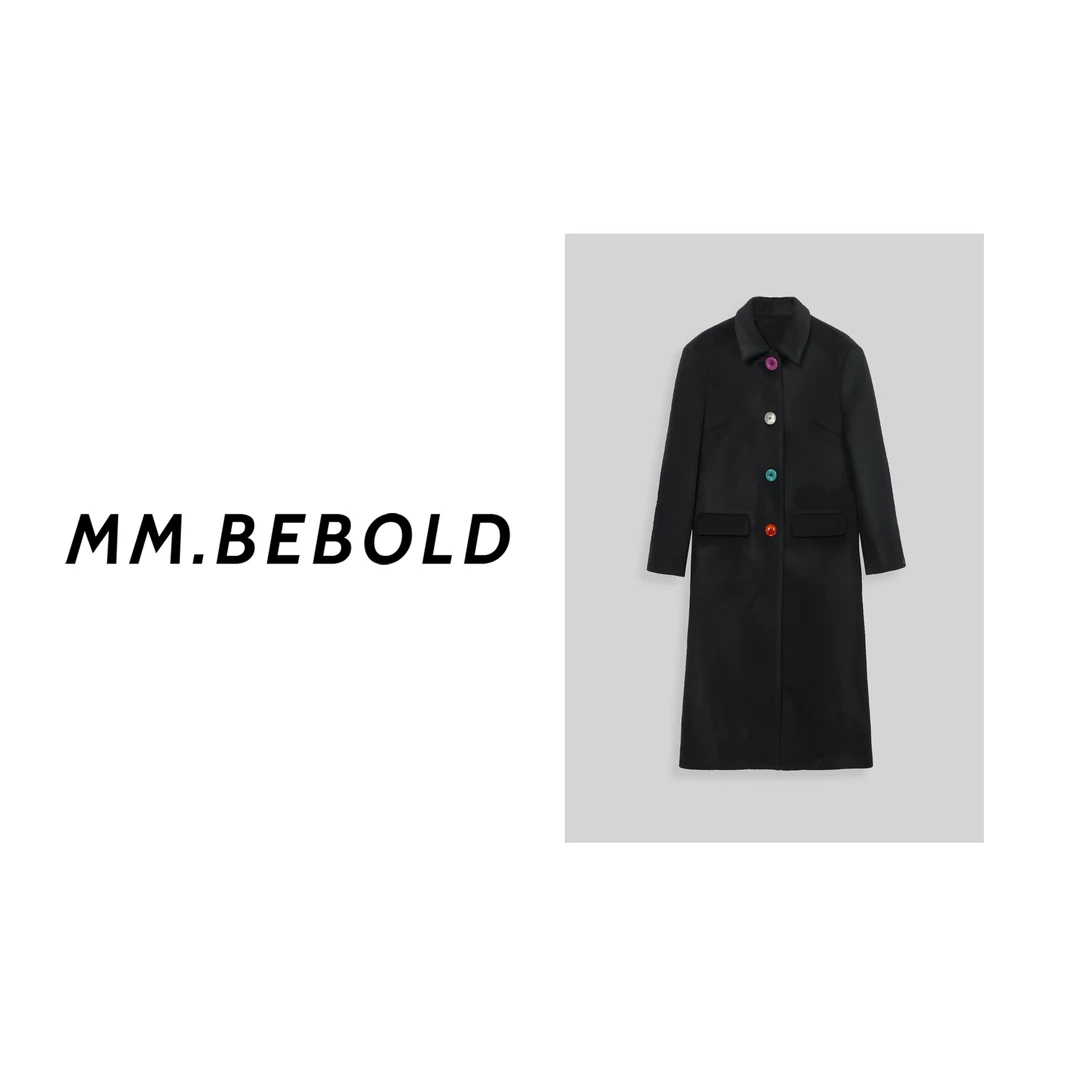 【妙姐精选】气质 设计感彩扣中长款毛呢外套MQJ2831