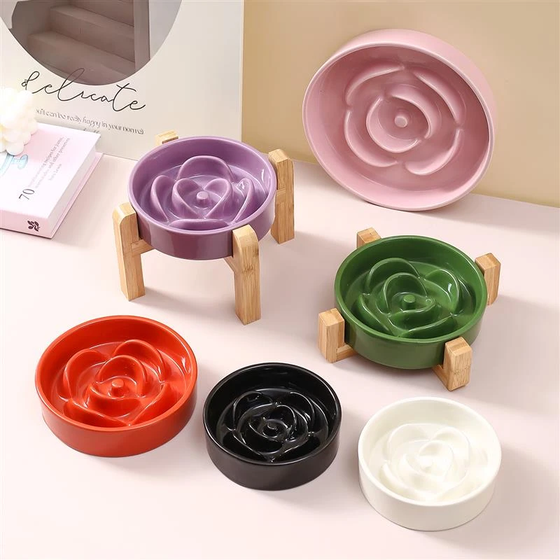 猫碗狗碗花瓣陶瓷慢食碗防噎狗食盆防止黑下巴猫咪慢食盆