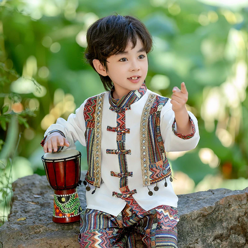 新款春秋款男女同款节日表演唐装古风汉服民族风中国风宝宝表演服