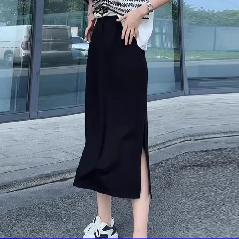 小个子夏季休闲半身裙女夏天薄款新款高腰垂感中长款直筒裙子