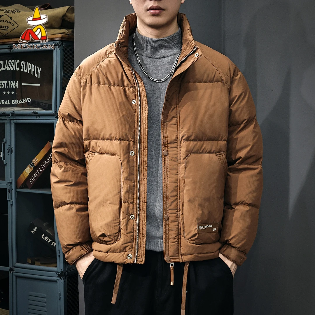 Mexican/稻草人美式复古立领羽绒服男款冬季新款潮牌加厚鸭绒外套