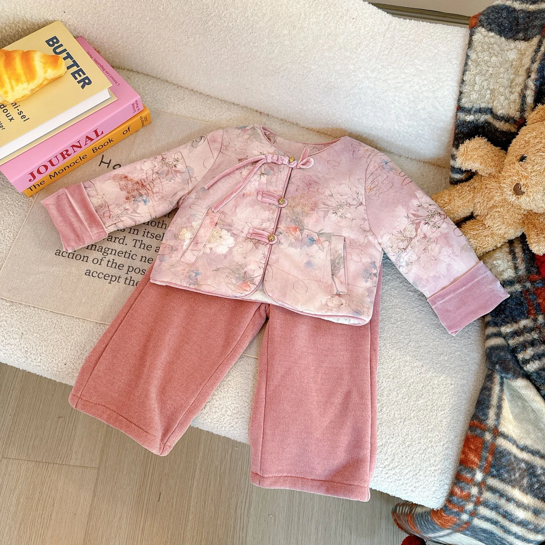 【粉黛】2024冬季新款韩版女童洋气加厚裤子套装4D1414D142