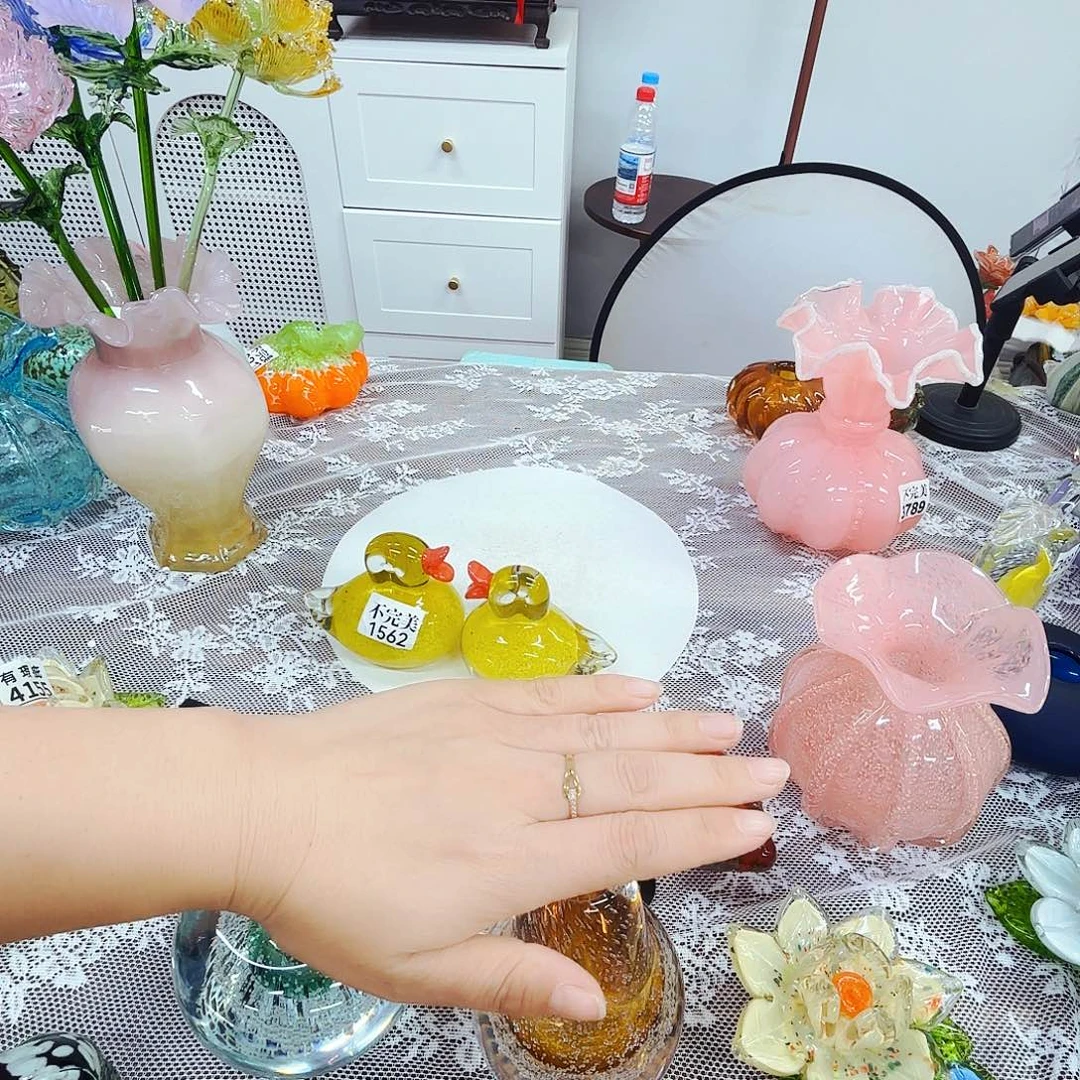 鸭子一对琉璃花瓶花器艺术品