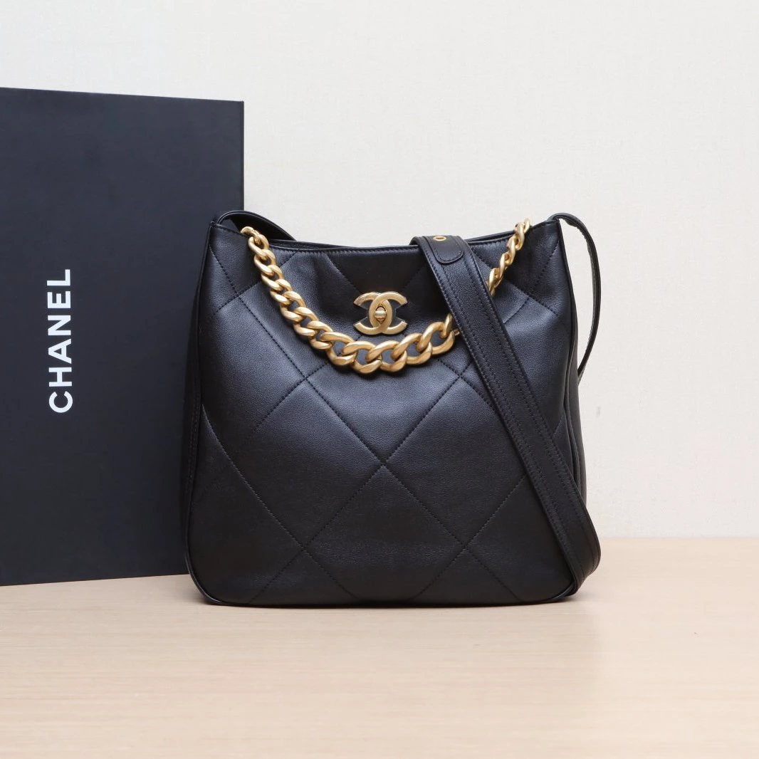 99新 Chanel/香奈儿 【黑黑】HOBO 嬉皮包 斜挎包 黑色 867853