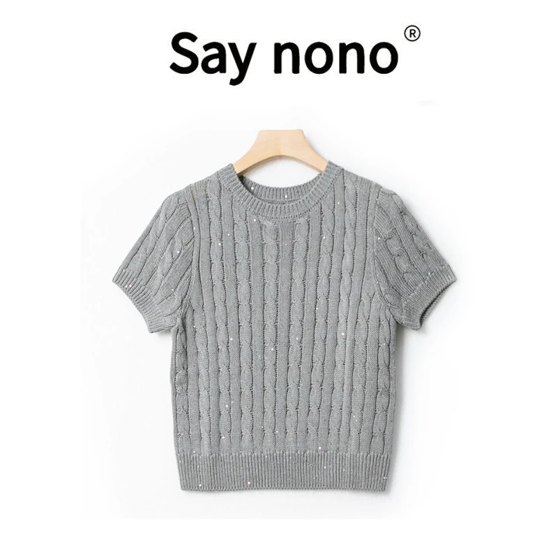 懒猫nonolSaynono时髦老钱圆领珠片圆领绞花针织衫MY2546