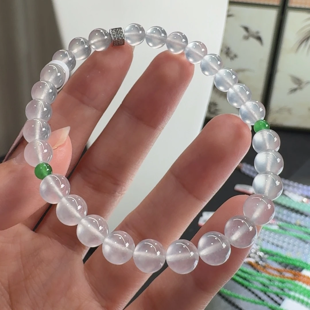 翡翠未镶嵌手链玻璃钢白月光单圈卡6mm