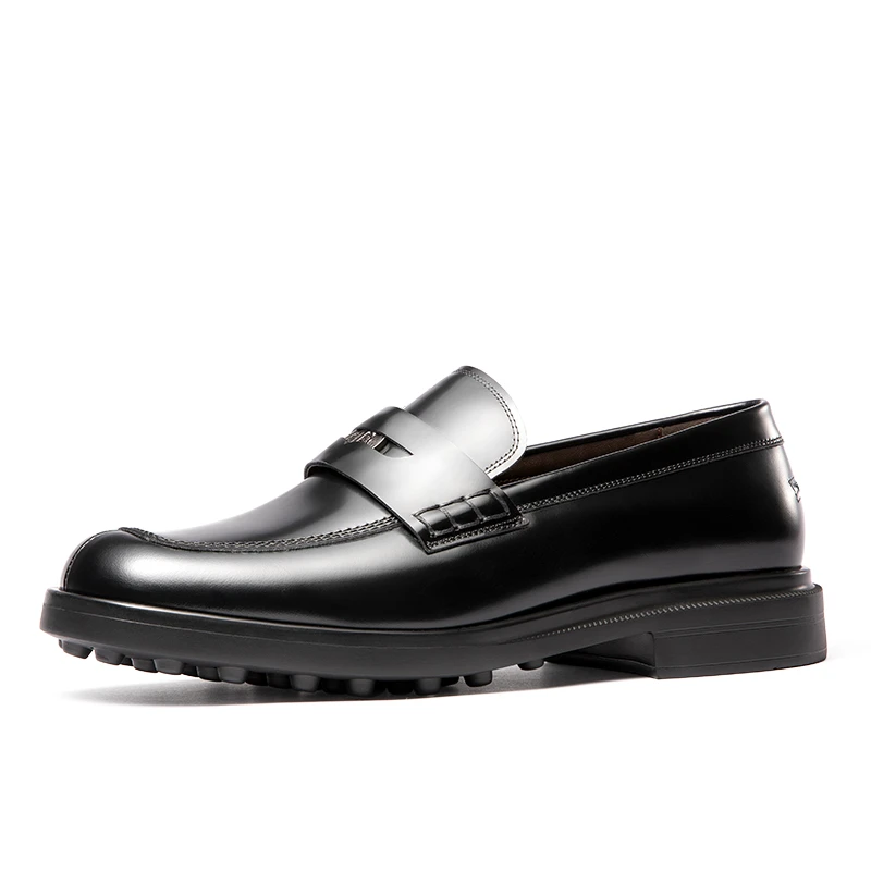 新款头层牛皮黑色休闲皮鞋男英伦时尚百搭男士商务一脚蹬真皮男鞋