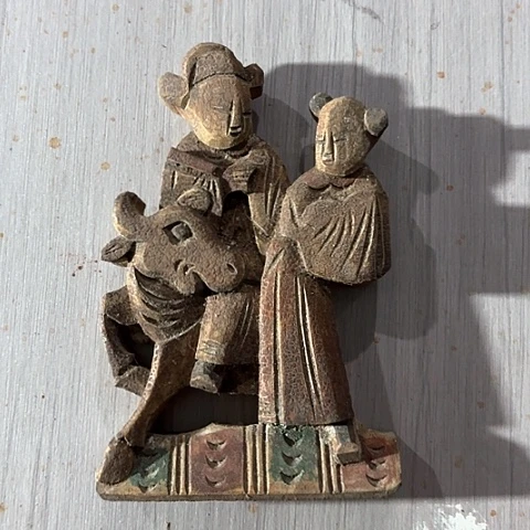 风车木（黑檀木）老木雕老人物花板