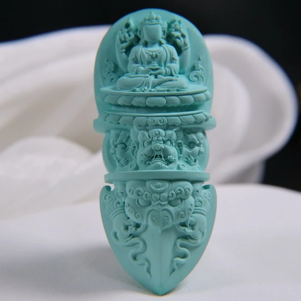 原矿绿松石精品无相佛金刚杵 尺寸31×71×16.5mm,重45.2g,李飞虎