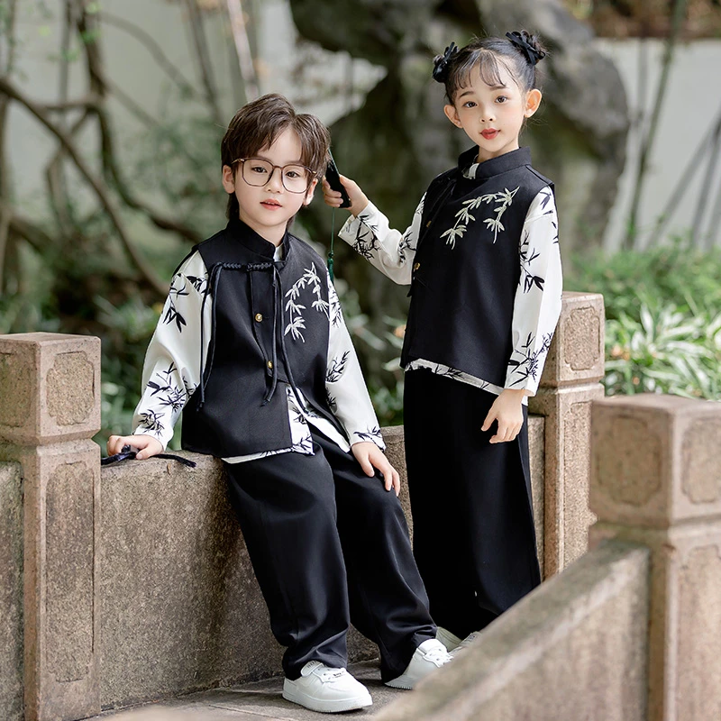 儿童装男女童新中式汉服套装春秋古风唐装男孩秋季少爷国风表演服