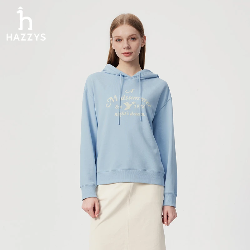 Hazzys哈吉斯女士春季休闲长袖连帽套头衫卫衣