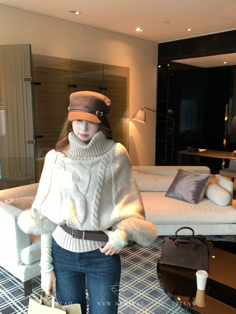 EIA一尧【雪淞恋人】袖口毛条可拆卸保暖英伦风毛衣ins高领上衣秋冬
