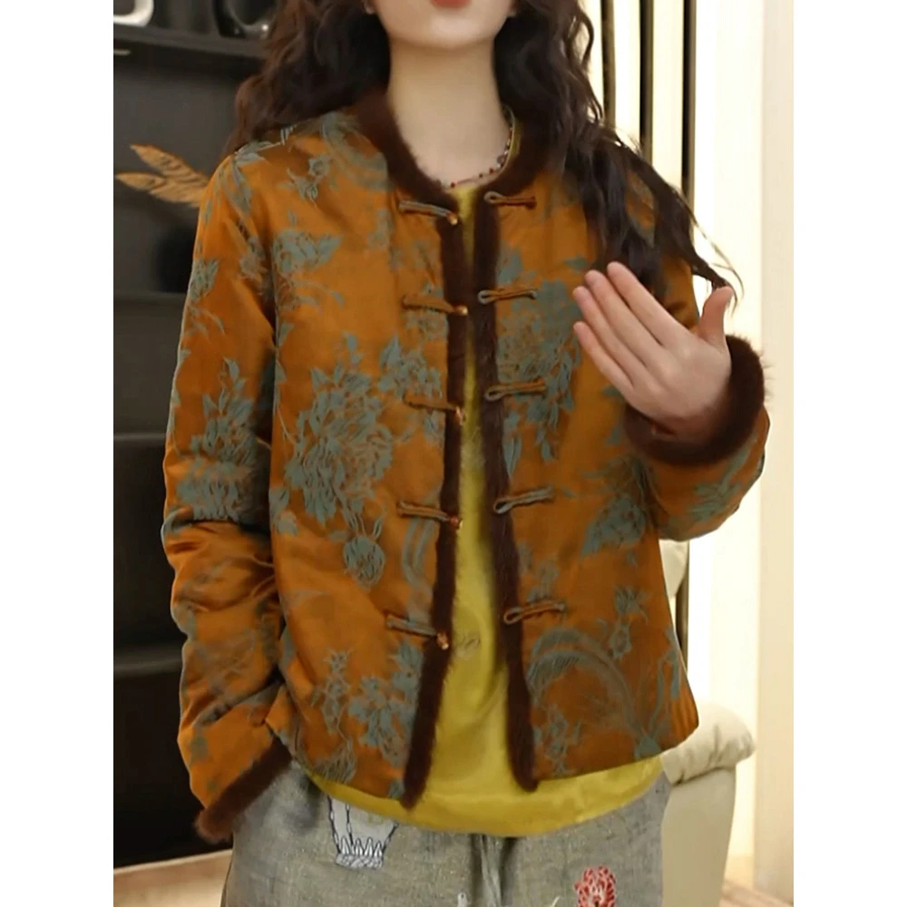 新中式国风提花复古棉服外套女2025冬季新款时尚洋气百搭保暖棉衣