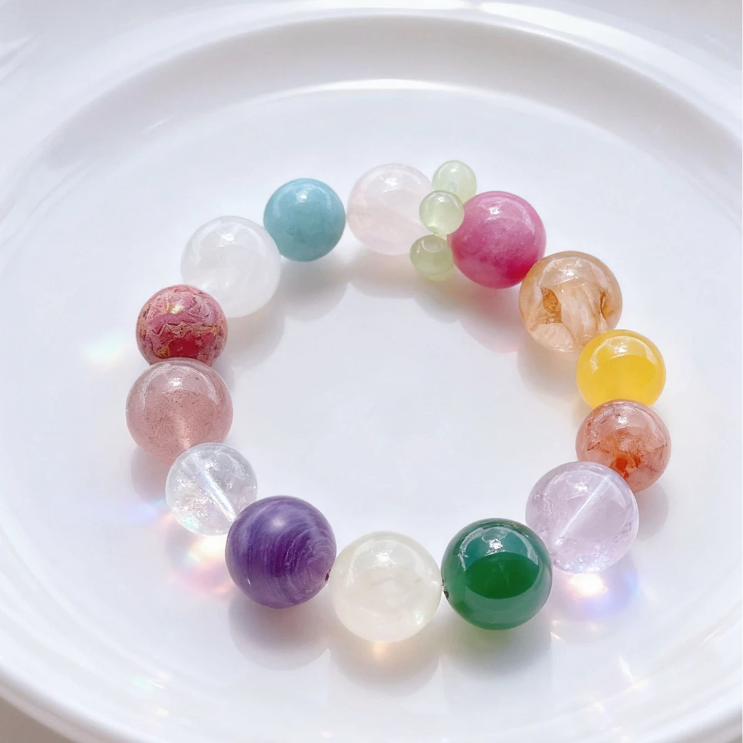 秋季必备 龙鳞纹黄玛瑙白幽灵紫水晶设计款多宝手链