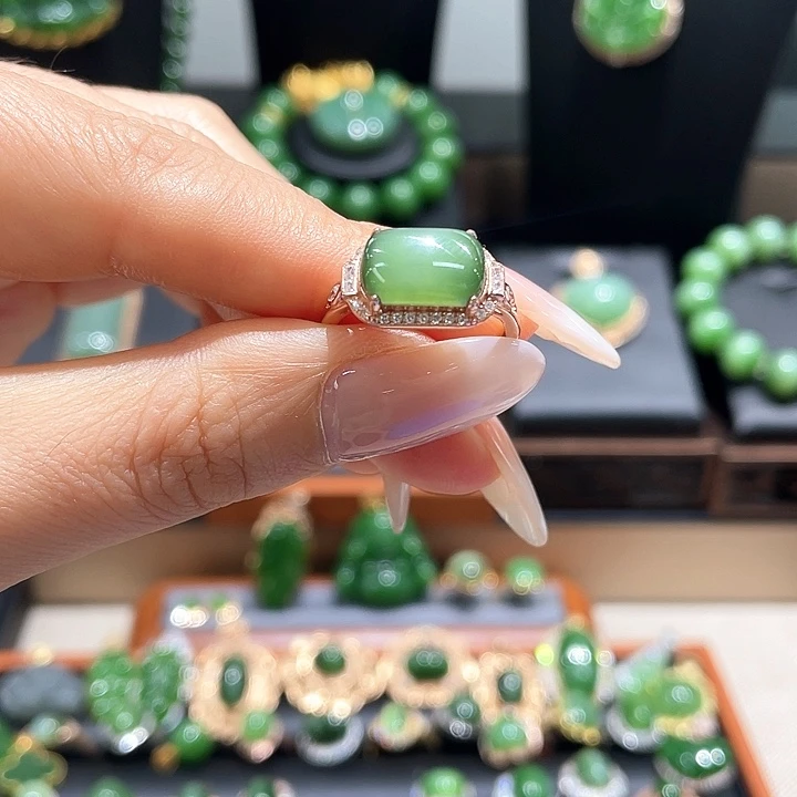 和田玉（碧玉）银S925镶嵌戒指