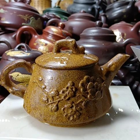 紫砂茶壶宜兴原矿葵金砂柴烧手工320cc紫砂壶