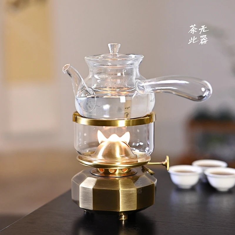 潮汕工夫茶具家用迷你简约设计多边形黄铜煮茶灯烧水煮茶养生适用