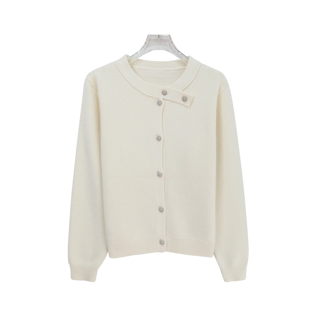 S圆领设计感小众纽扣纯色温柔针织衫X27969