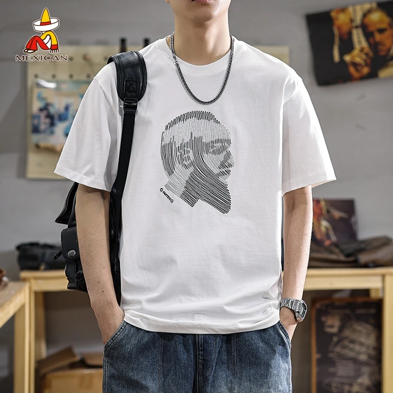 Mexican/稻草人夏季男士休闲T恤短袖美式复古宽松潮牌体恤衫薄款t