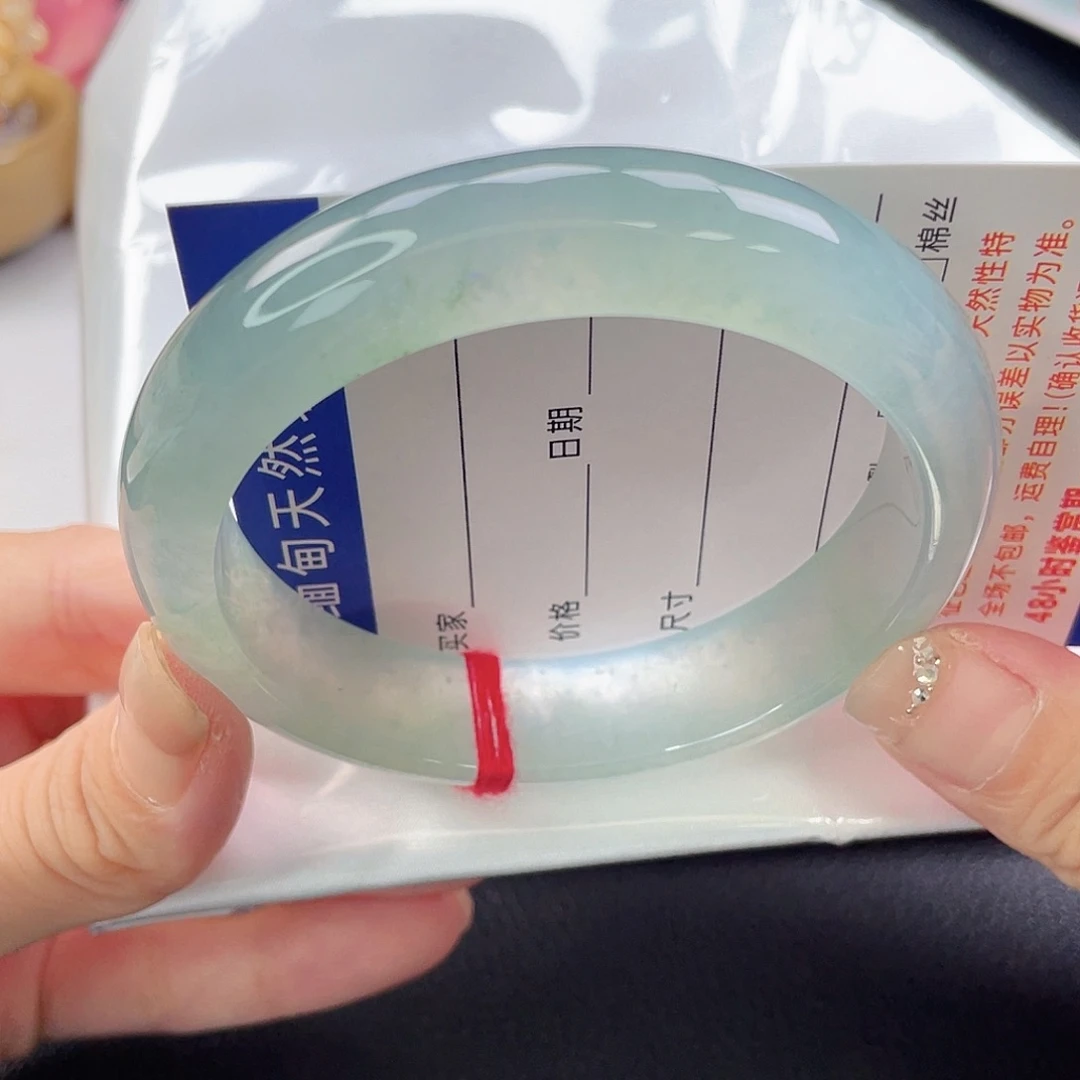 翡翠未镶嵌手镯39号高冰种起光蓝冰种水飘花16594