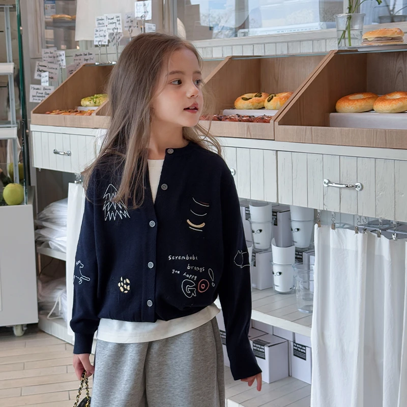 SKA2502女童韩版洋气复古刺绣针织衫春装新款百搭时髦休闲开衫潮