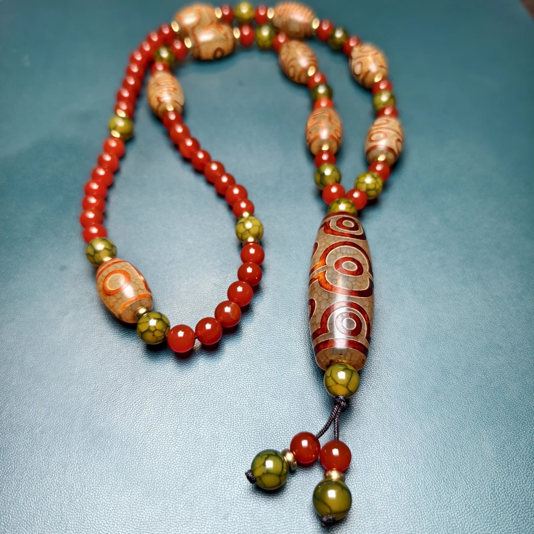 复古藏式一到十眼天珠全家福项链