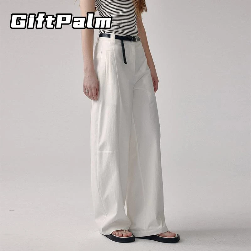 GiftPalm白色直筒休闲裤女夏季宽松垂感显瘦弯刀裤百搭阔腿裤长裤