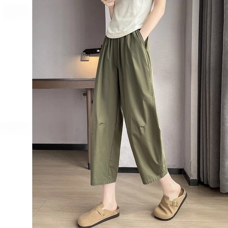 速干冰丝工装哈伦裤女夏季薄款新款高腰显瘦防晒镰刀萝卜老爹裤子