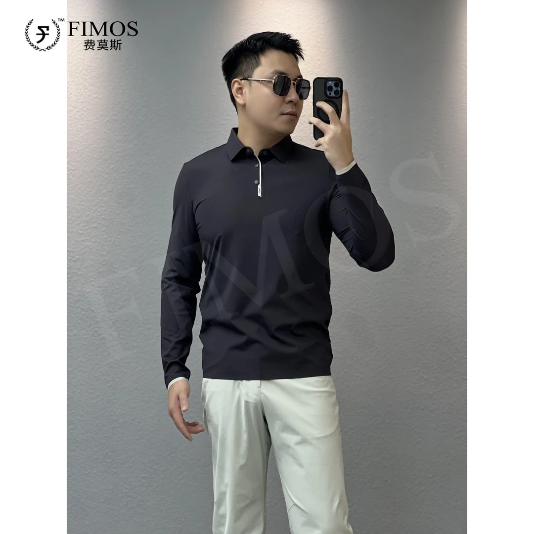 秋季男士无痕双经格撞色长袖Polo衫 GT22