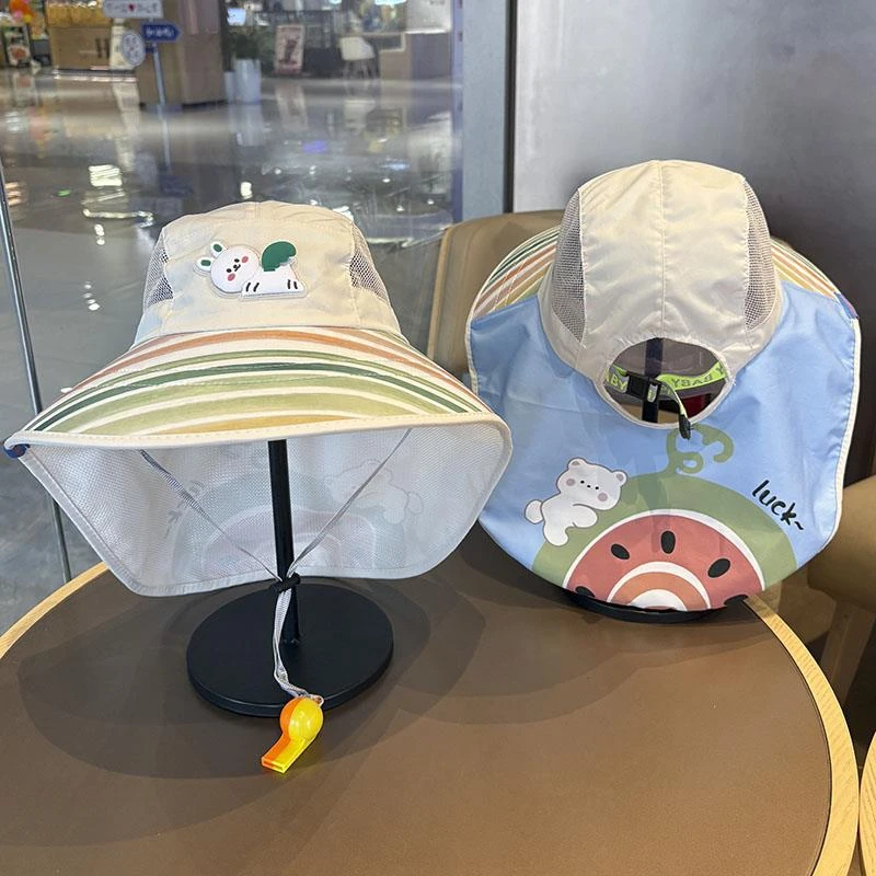 儿童网眼遮阳帽夏季男女宝宝大帽簷披肩帽中大童抗UV防晒渔夫帽