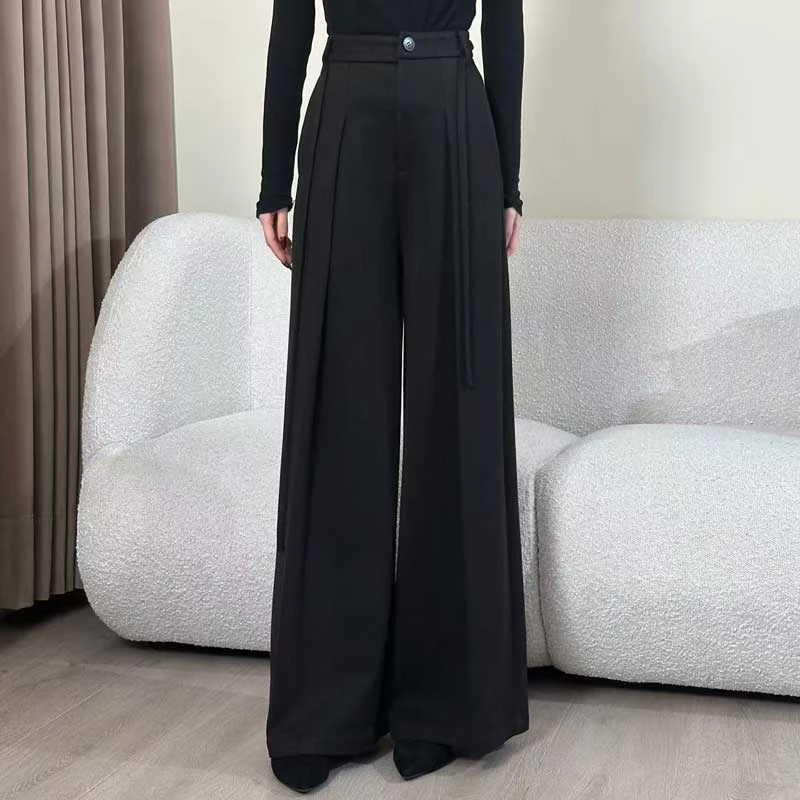 【治愈冬天】毛呢高腰阔腿垂感休闲裤女2025秋冬加厚百搭裤8829