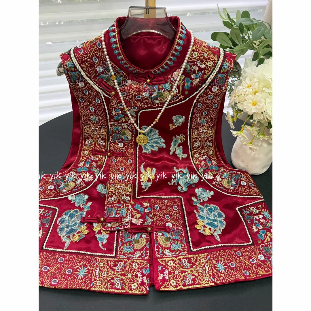 【天香】新中式国风复古时尚重工刺绣斜襟盘扣加棉马甲