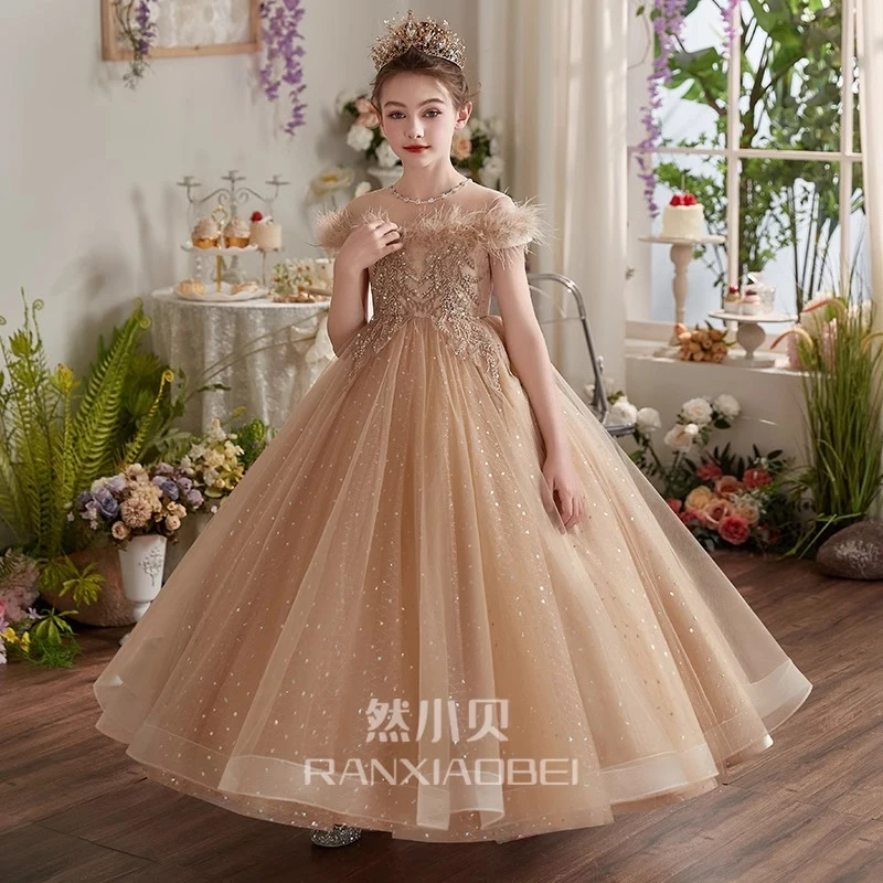 女童礼服高端轻奢小众生日宴会儿童公主裙小主持人走秀钢琴演出服