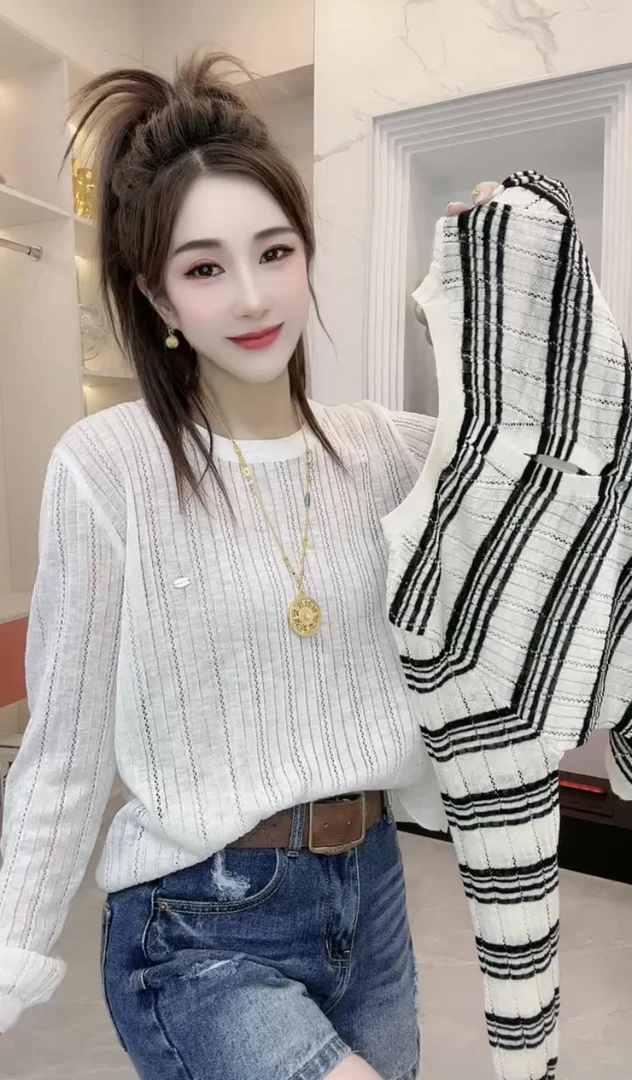 设计感后背单排扣镂空薄款长袖针织衫女2025春夏新款防晒罩衫上衣