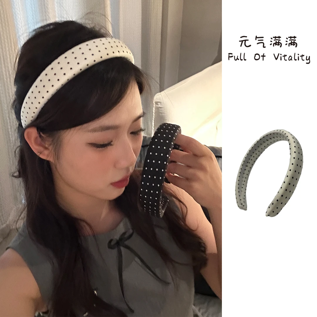 元气满满韩系黑白波点增高颅顶黑白宽边发箍女新款洗脸头箍头饰