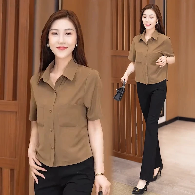 夏季短袖衬衫女春季新款时尚气质长袖小个子短款半袖衬衣女士上衣