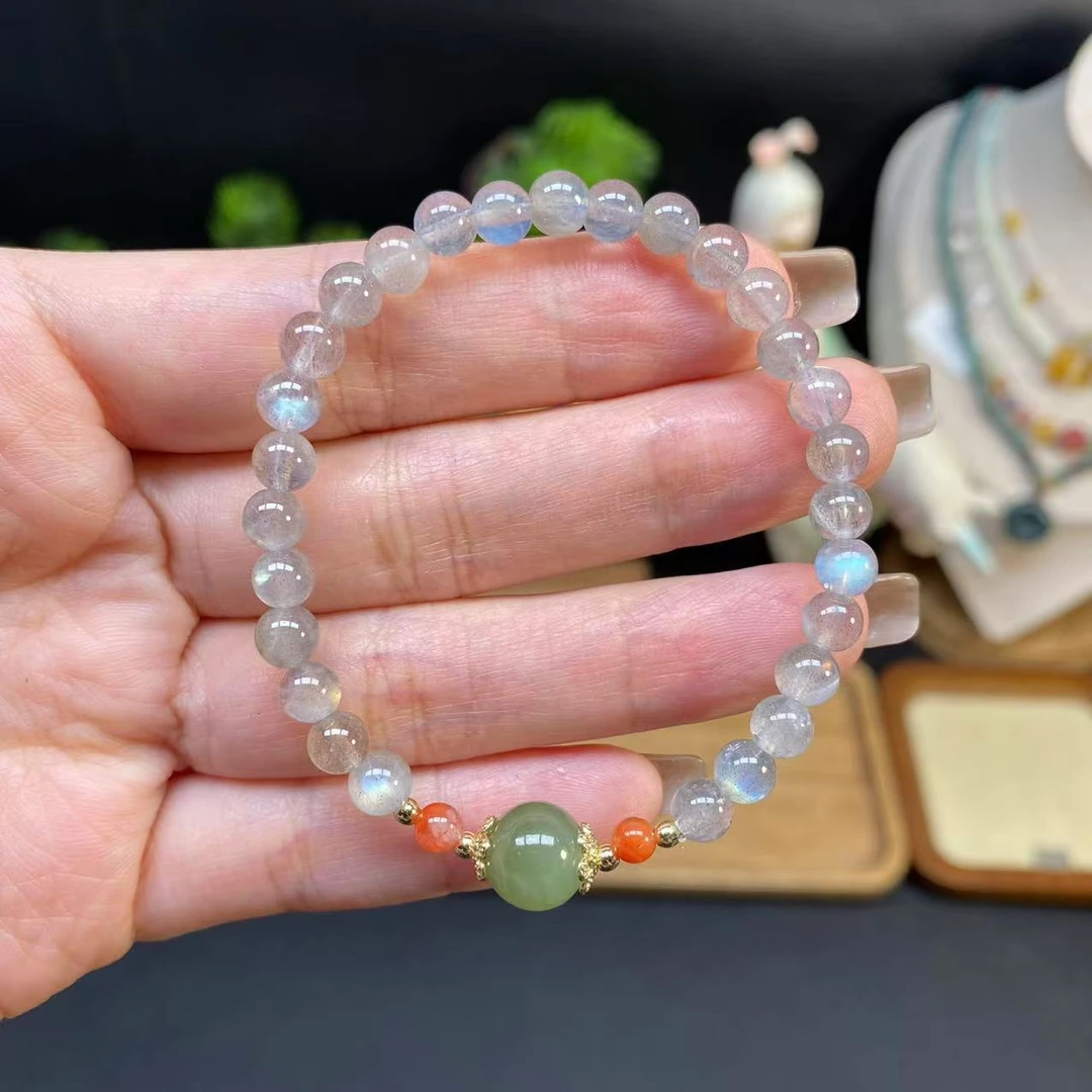 【灰月光5m+手串】A1121搭配南红和田玉路路通小众简约百搭清冷感