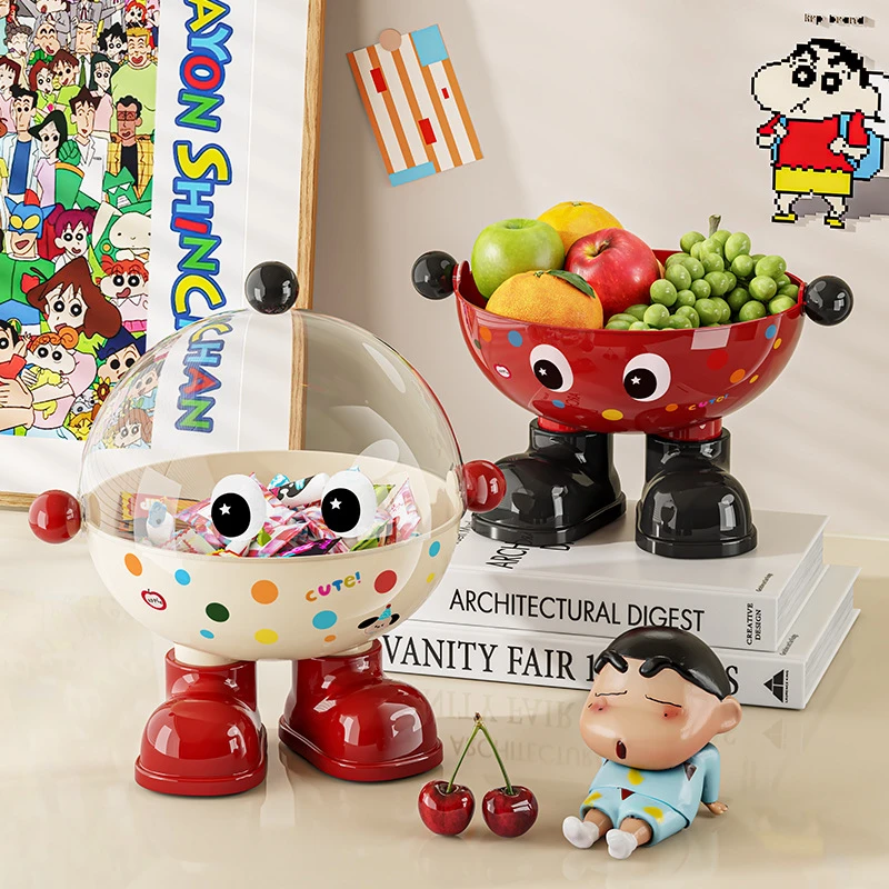 高颜值果盘卡通儿童零食翻盖收纳盒家用客厅幼儿园高脚糖果水果盘